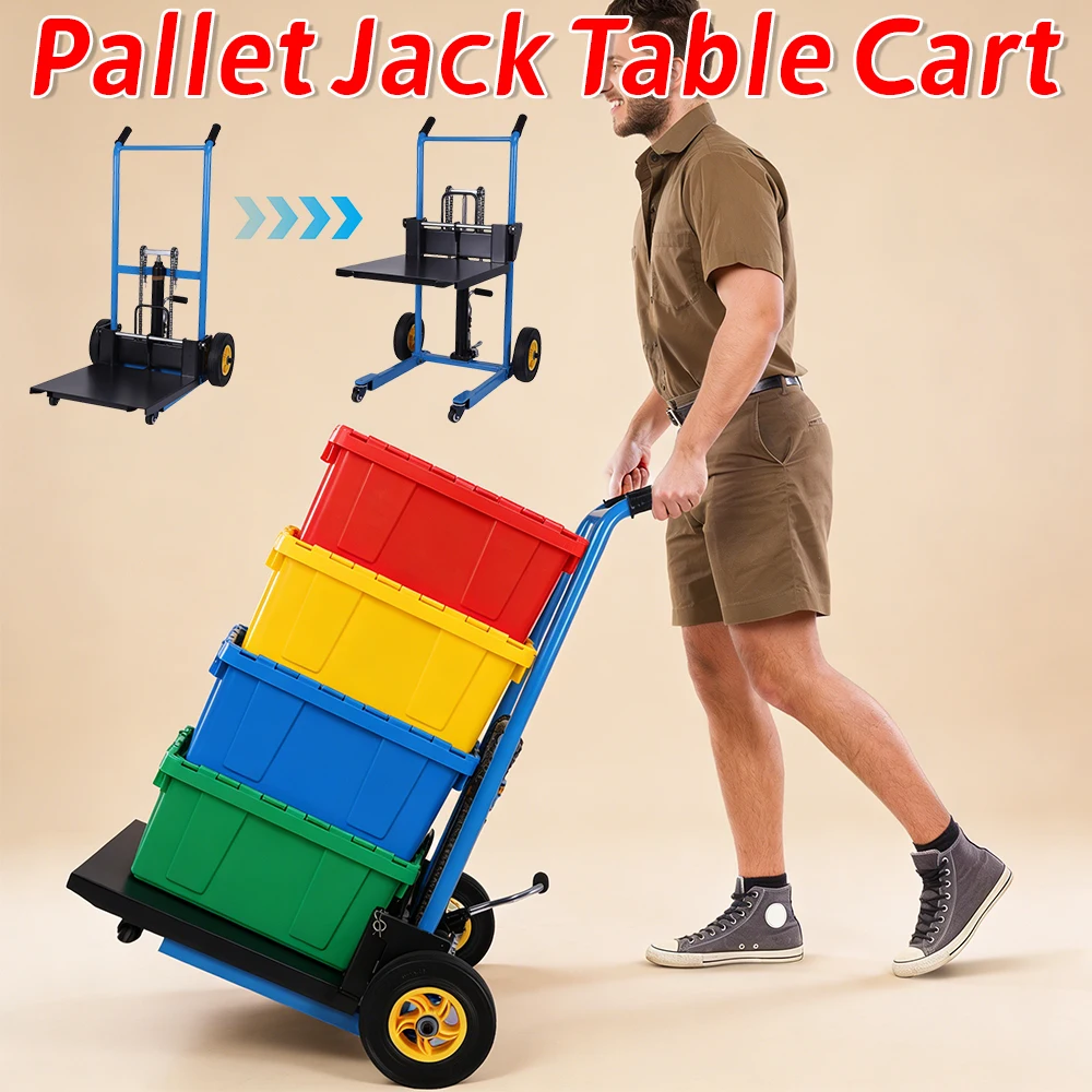 

Ручной гидравлический вилочный погрузчик, штабелер материалов с поворотными роликами 450 фунтов, складной подъемный стол, тележка, домкрат для поддонов, грузовик для склада