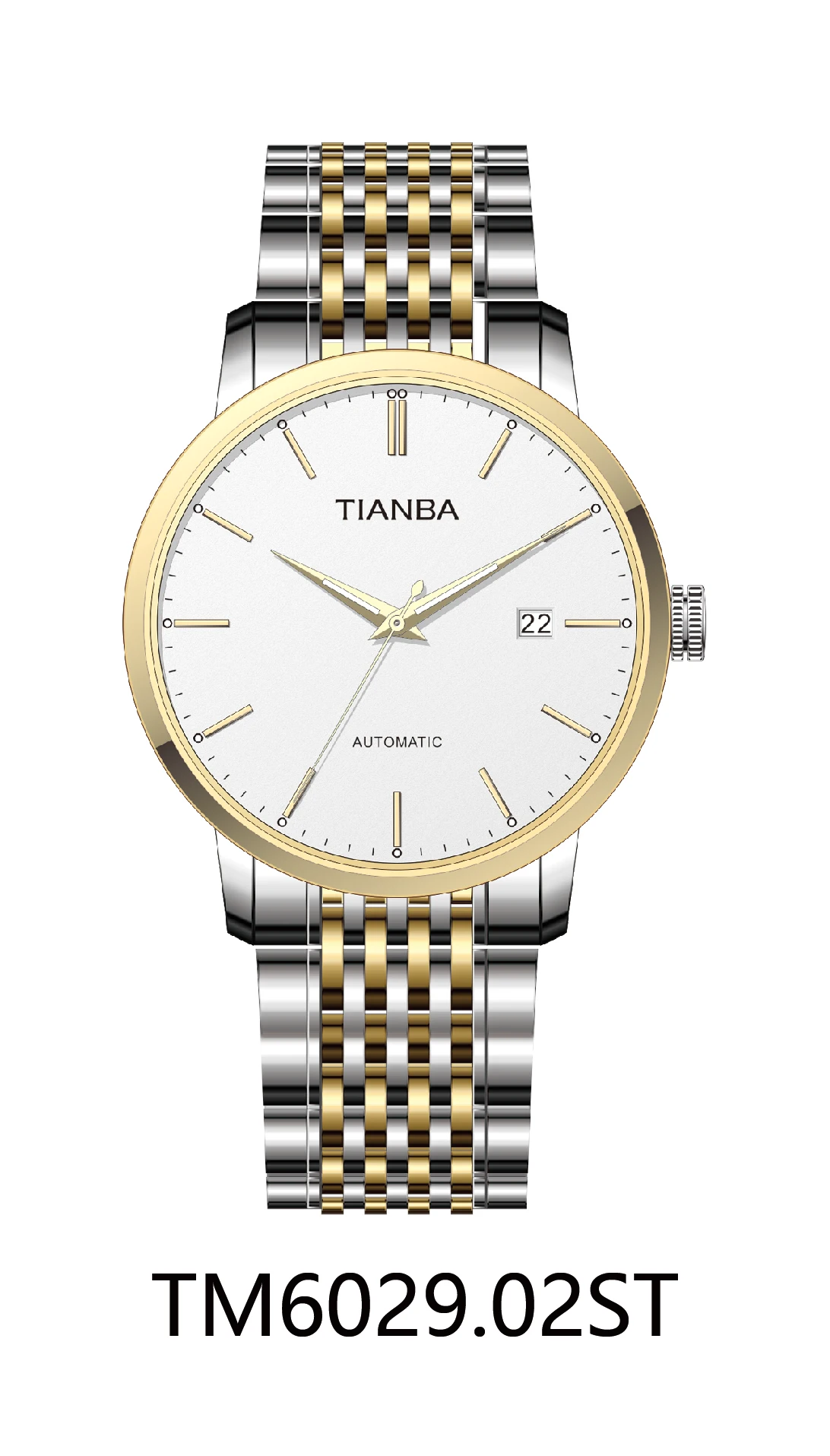 Tianba relógio mecânico automático original, à prova d'água, display de calendário, aço inoxidável com pulseira de couro 6029