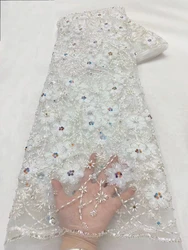 2024 ultimo elegante pizzo di Tulle di alta qualità bianco con un bel tessuto di perline per abito da sposa zx _ 88