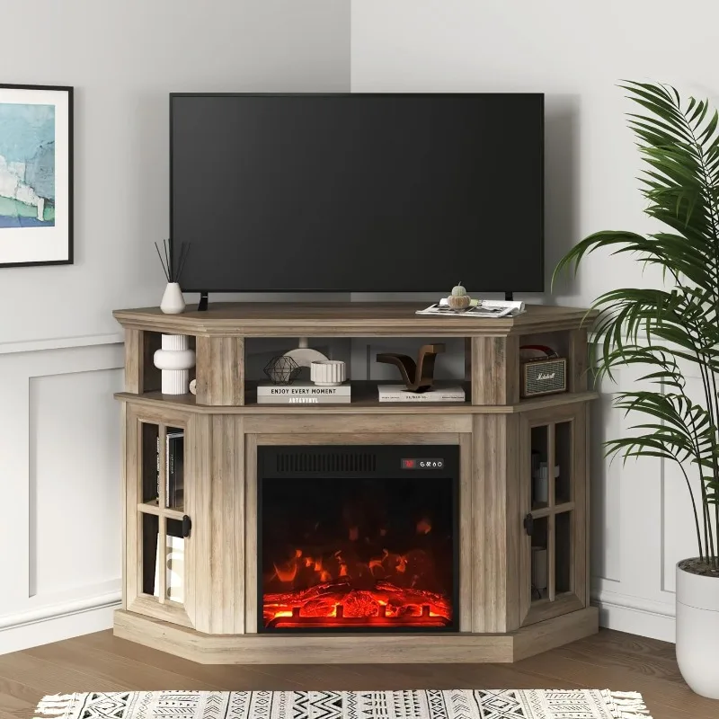 

Corner Fireplace TV Stand for Television up to 55" with Storage Cabinets, Entertainment Center, Media Console