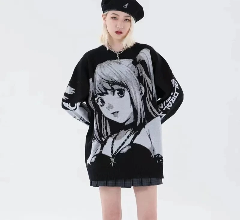 Y2K المرأة الهيب هوب الشارع الشهير Harajuku سترة خمر النمط الياباني أنيمي فتاة محبوك لينة البلوز البلوزات الإناث الملابس