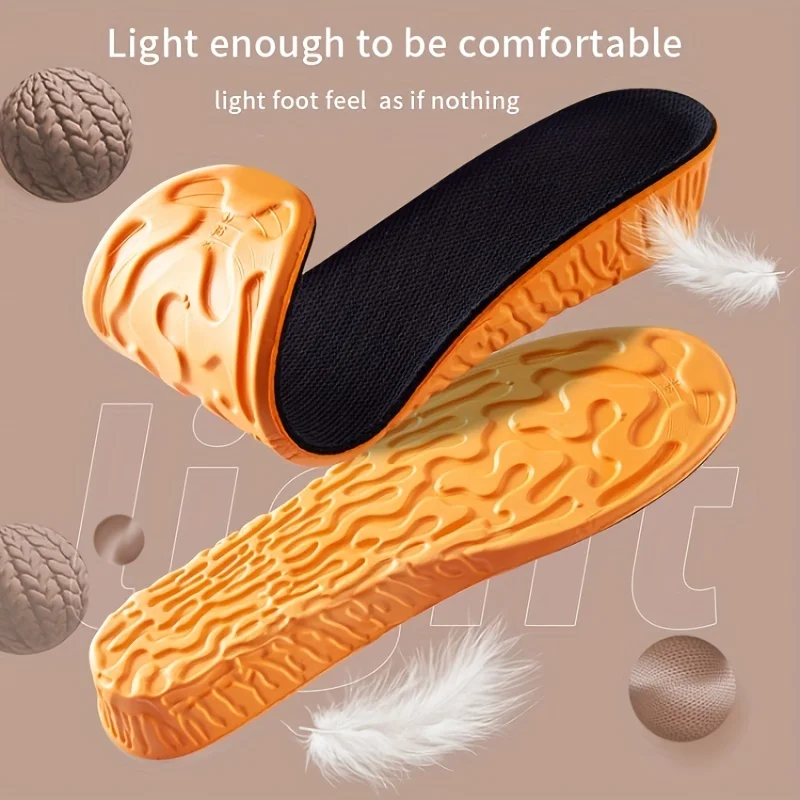 1 pair of 1.5-3.5cm invisible height increasing insoles, orange EVA memory foam cotton insoles, breathable and comfortable insol