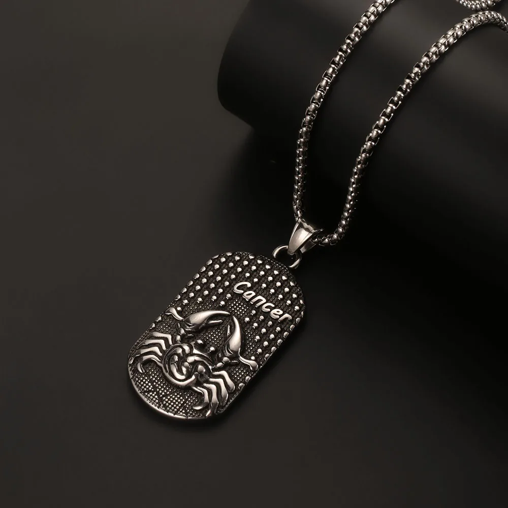 1 قطعة الفولاذ المقاوم للصدأ العقرب الجوزاء 12 زودياك تسجيل قلادة للرجال ليو السرطان كوكبة قلادة قلادة رجل هدية عيد ميلاد