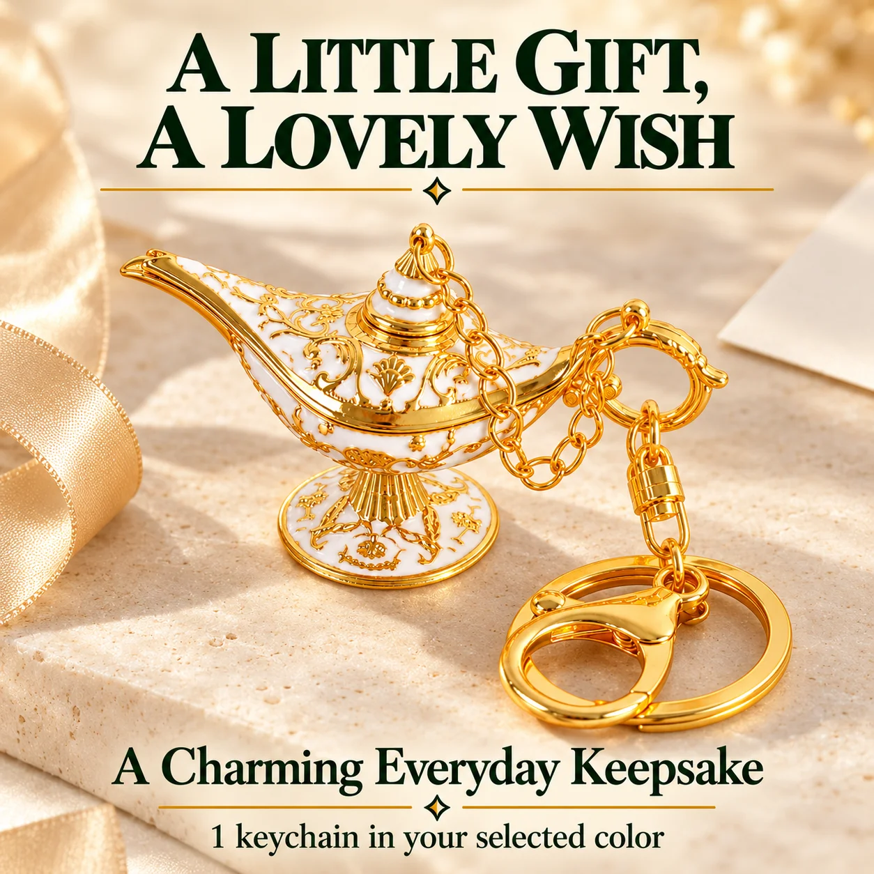 Aladdin Magic Lamp Keychain Vintage Enamel Metal Key Ring with Lobster Clasp, Bag Charm Gift