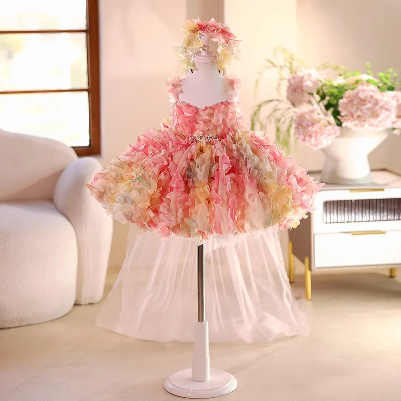 Girls' Floral Fairy French Style Birthday Party Princess Dress Children's Fashion Show Piano Performance Costume High-end Feel
