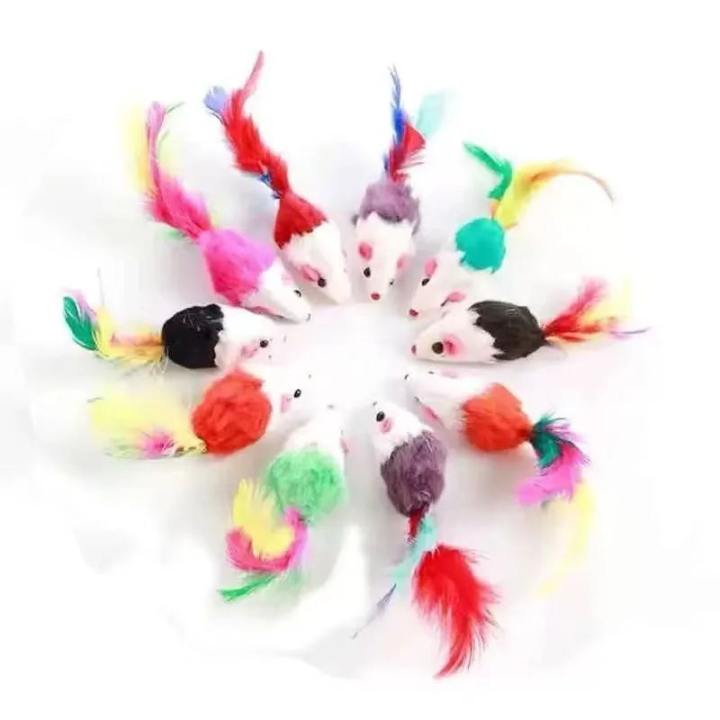 10 Stück/20 Stück Weiche Fleece-Mäusespielzeuge für Katzen, Bunte Feder-Spielzeuge für lustiges Spielen und Training für Katzen, Kätzchen, Welpen, Haustierbedarf