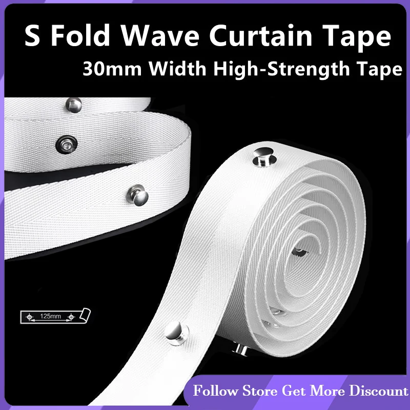 30mm Width S Fold Snake Wave Curtain Heading Tape 125mm Distance High-Strength Ribbon For Aqara Electric Curtain Rail Track Rod