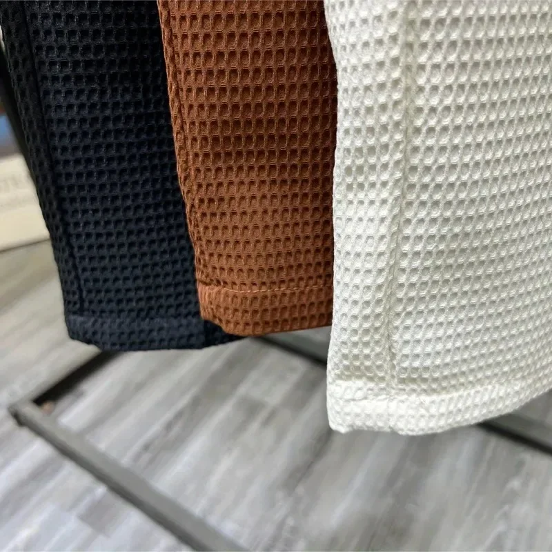 2025 Tendenza per il tempo libero Edizione coreana Estate Tinta unita Tasca con cerniera Vita alta da uomo Elastico Slim Fit Dritto Nove pantaloni divisi
