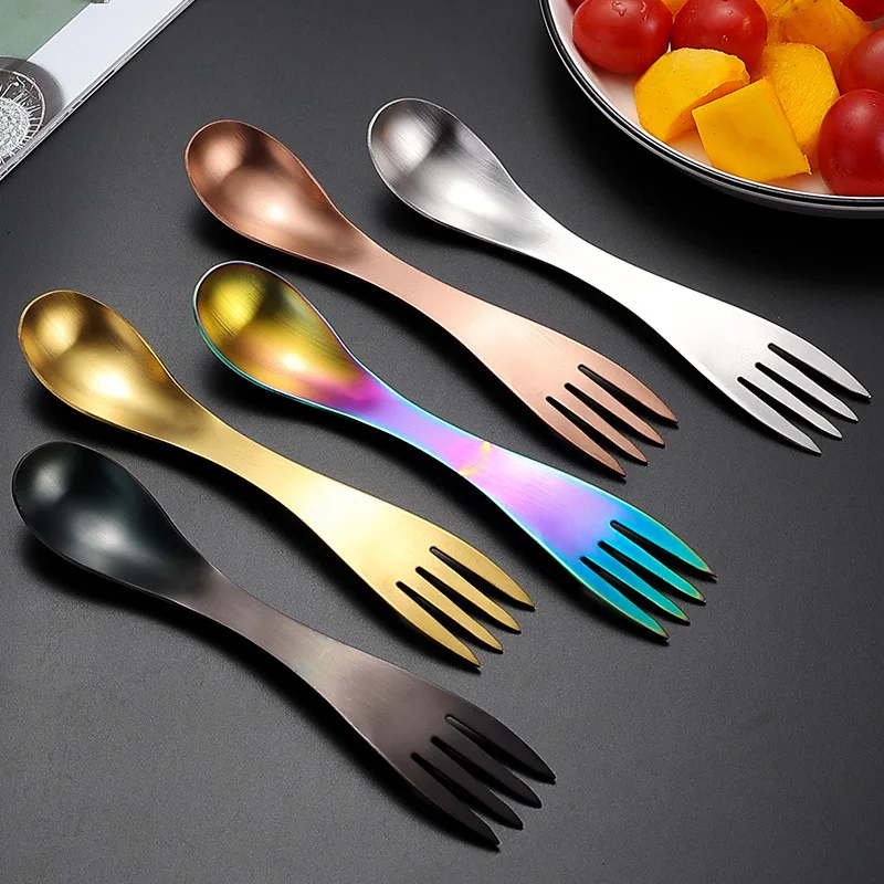 Jenny&Dave Cross border 304 stainless steel fork spoon integrated spoon fork dual end dual purpose spoon children's salad fork m