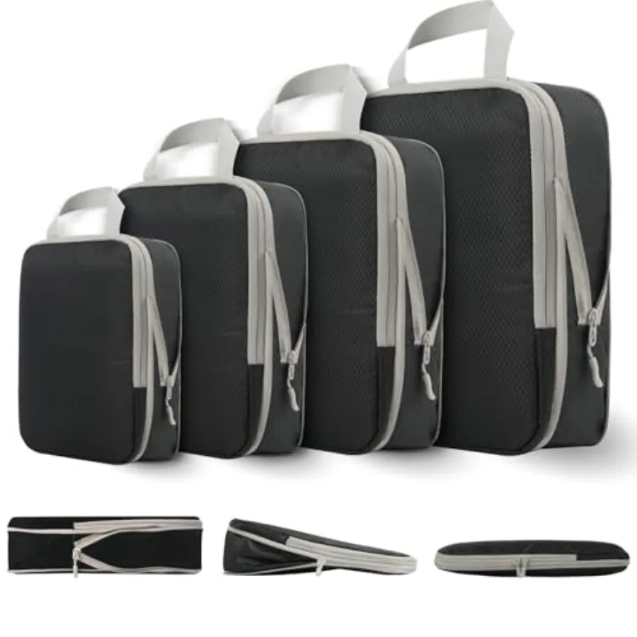 

Compression Packing Cubes for Travel 4 Set Expandable Packing Organizers Lightweight Luggage Organizer Bags Black for Carry on