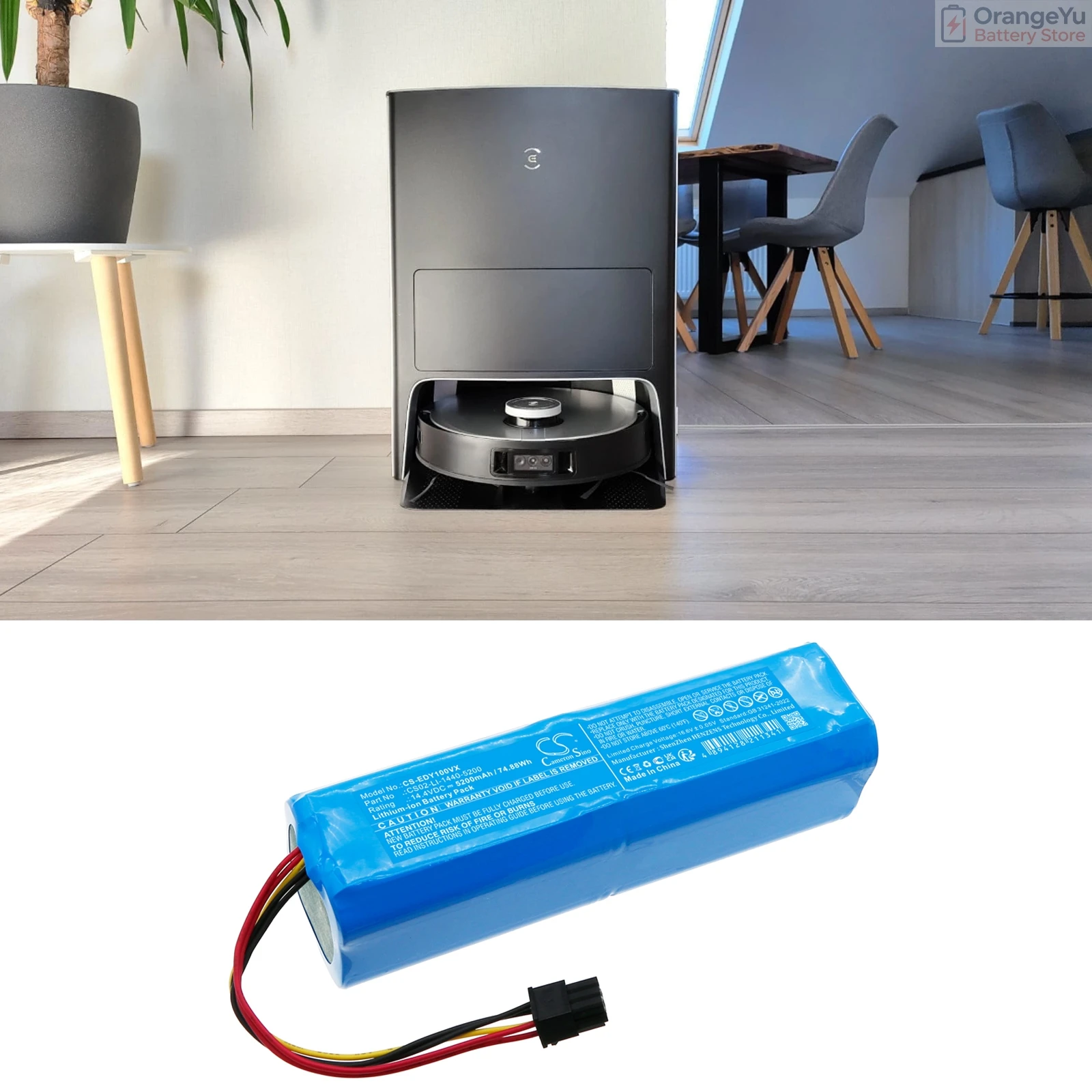 Replacement 14.4V 5200mAh/6700mAh Vacuum Cleaner Battery for Ecovacs Deebot Y1 Pro Y1 Plus Y1 Pro Plus CS02-LI-1440-5200