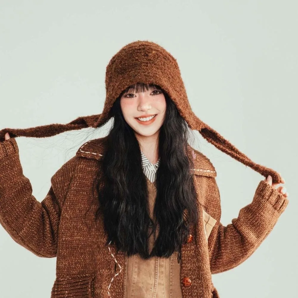 

Acrylic Fibers Knitted Hooded Cap Double Side Triangular Neck Collar Beanies Cap Korean Style Ear Protection