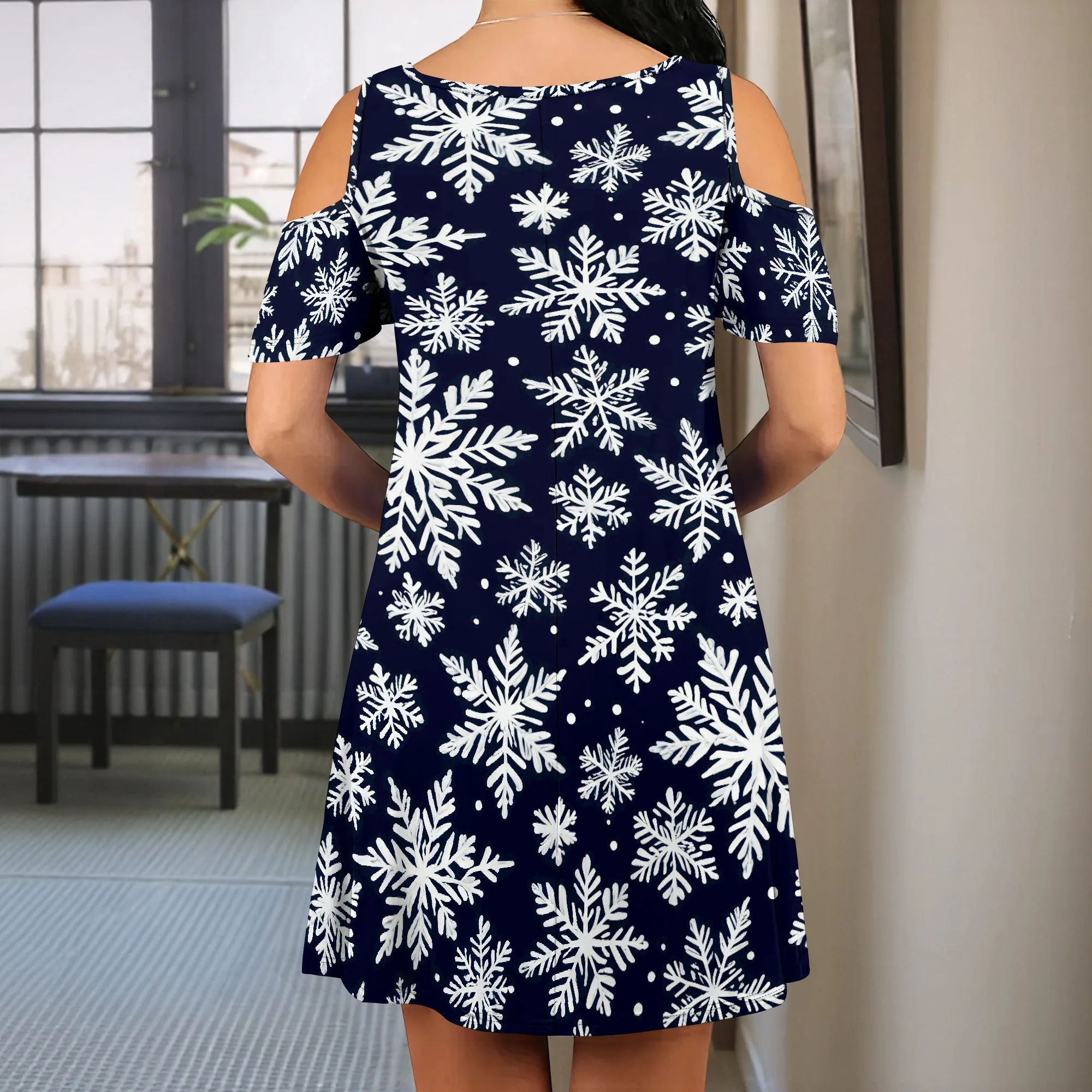 Womens Summer Cold Shoulder Floral Flowy T-Shirt Dress with Pockets