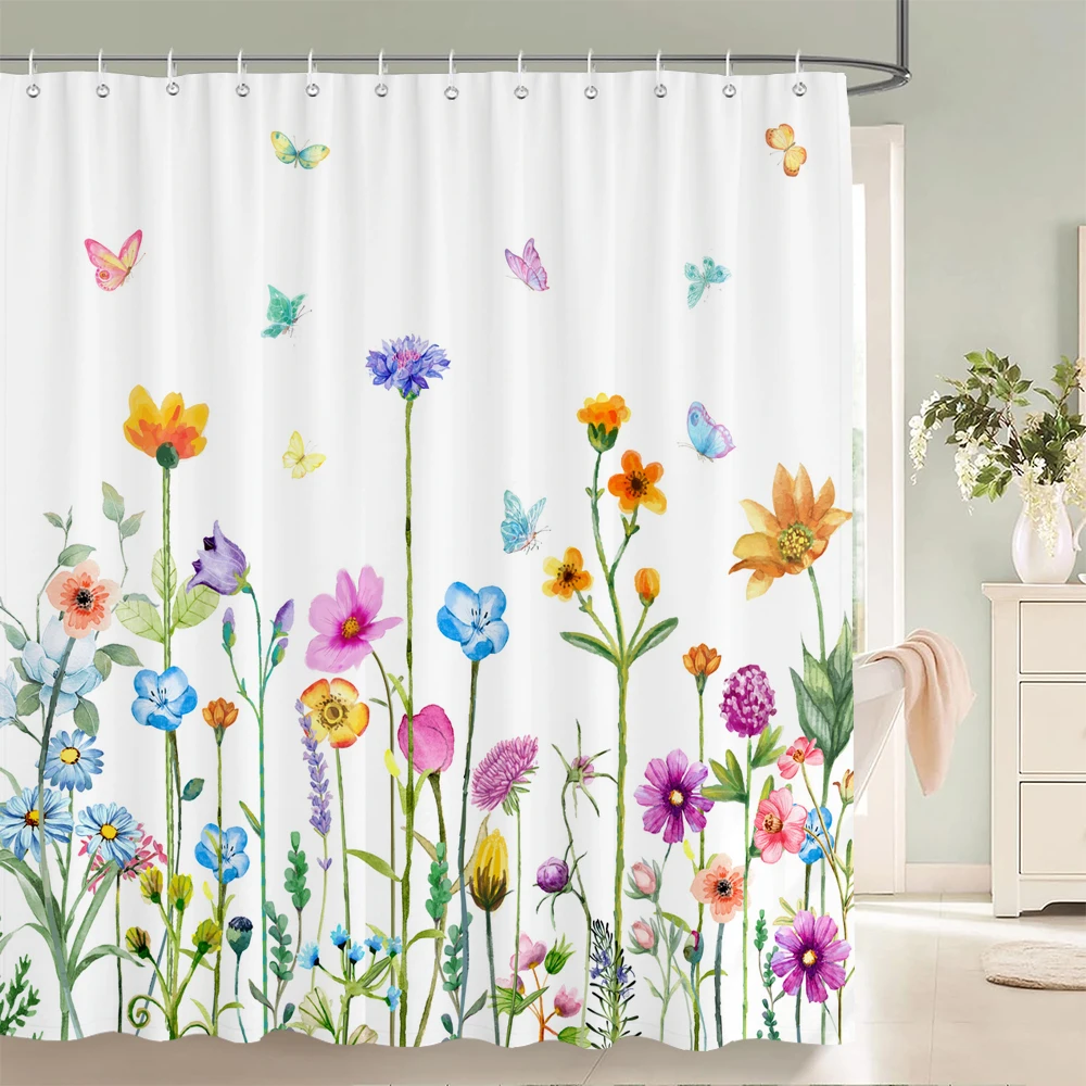 Chinese-style Printed Shower Curtain Waterproof Fabric Bathroom Plum Bossom Flowers Birds Plants  Bathtub Screen Home Decorate