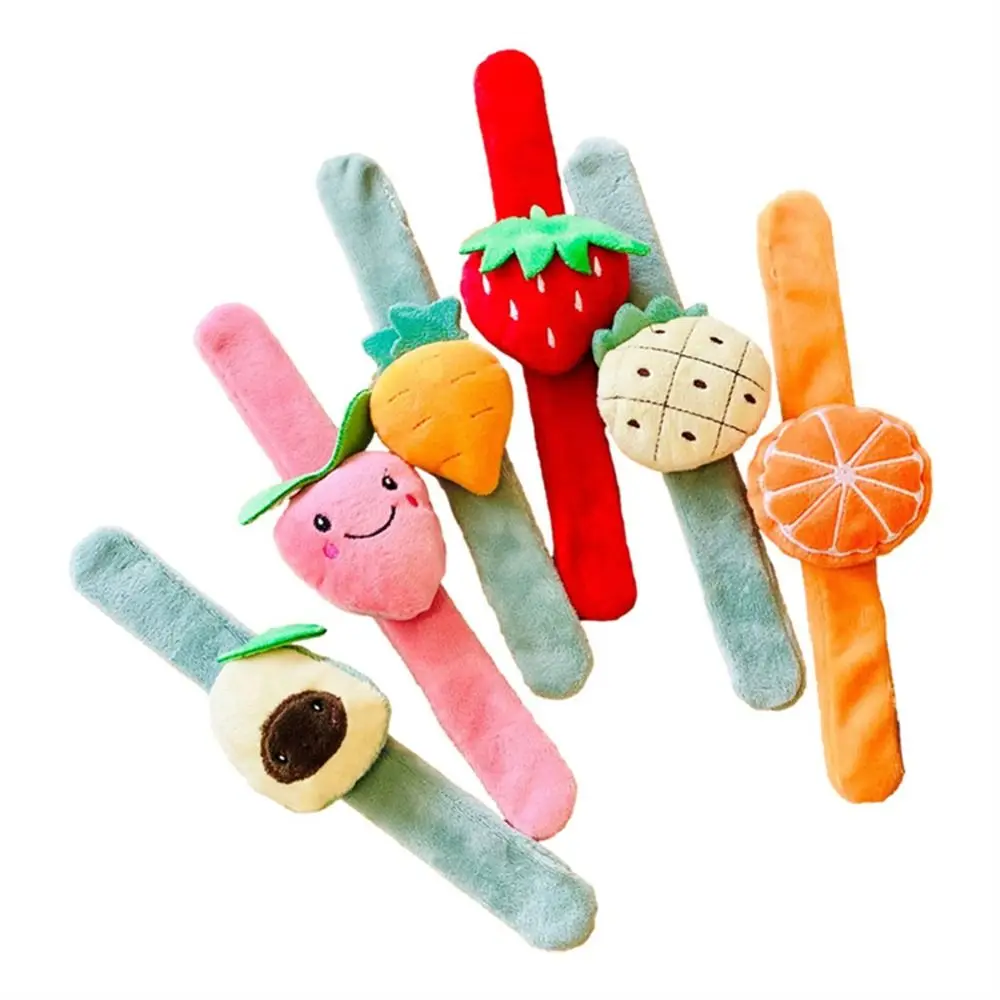 

Fruit Plush Clap Circle Toys Strawberry Pineapple Plush Slap Bracelet Cartoon Orange Plush Wristband Girls Bracelet