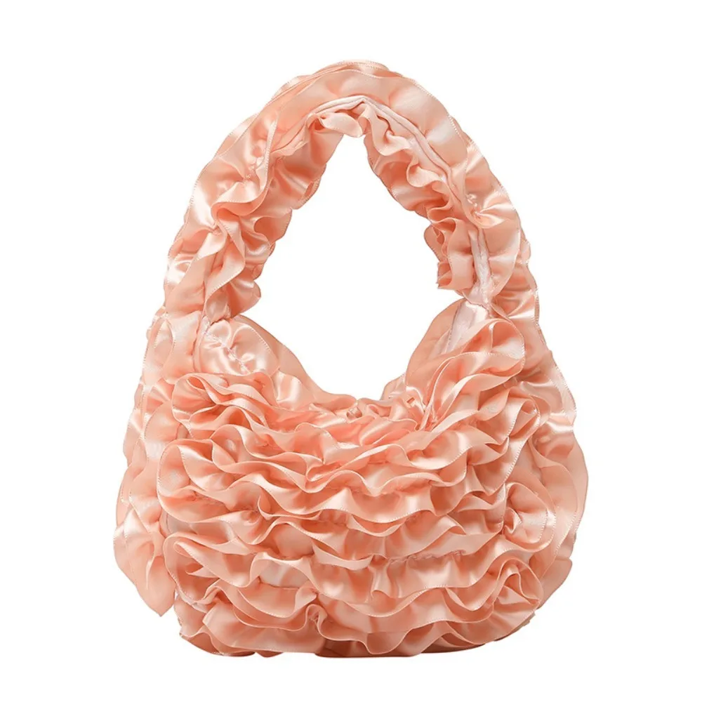 

Sweet Sweet Rose Petal Handbag Elegant Lace Patchwork Flowers Tote Bags Soft Light Top Handle Lace Pleated Bag Evening Party