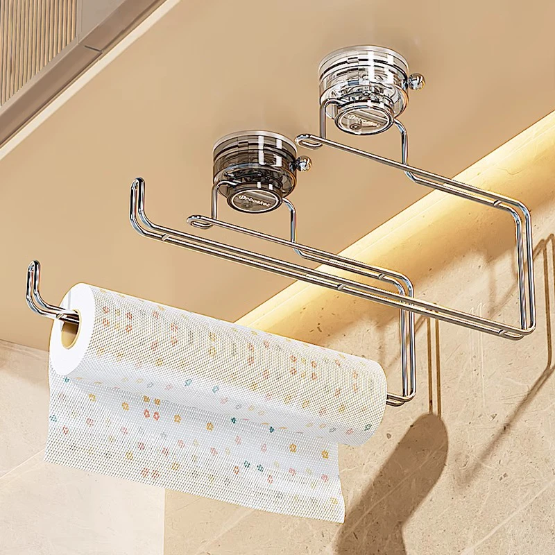 Bathroom Storage Rack With Strong Suction Cup No Punching Wall Mounted Bathroom Kitchen Tissue Holder For Multi Scene Storage