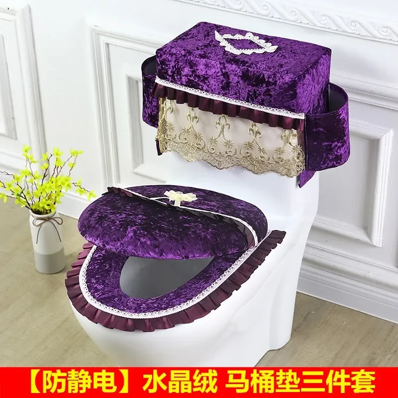 Red Toilet Seat Cover Toilet Water Tank Cover Closestool Dust Covers 3pcs/Set Toilet Seat Cushion Detachable Toilets Cover Cloth