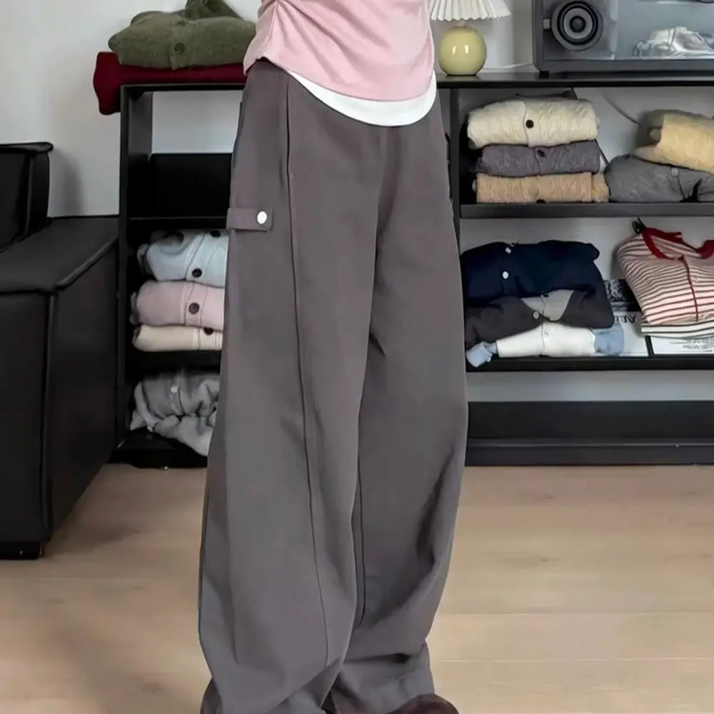 High Waisted Cargo Pants Women Loose Wide Leg Trousers Casual Spring Autumn Straight Fit Streetwear Daily Bottoms Gray