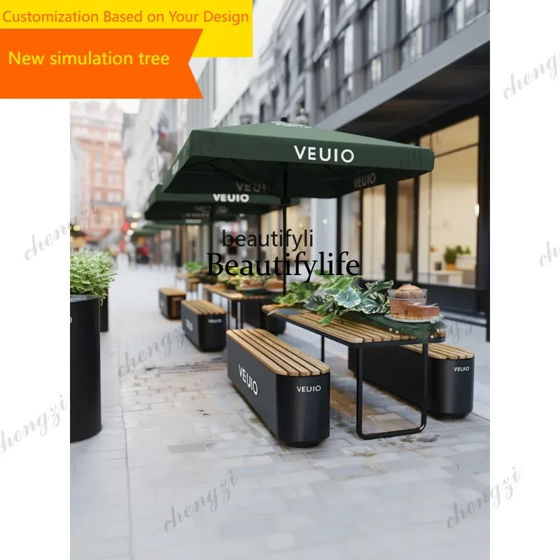 A09  tables and chairs outside the store Outdoor open-air commercial street Square courtyard cafe Rest table and chair combinati
