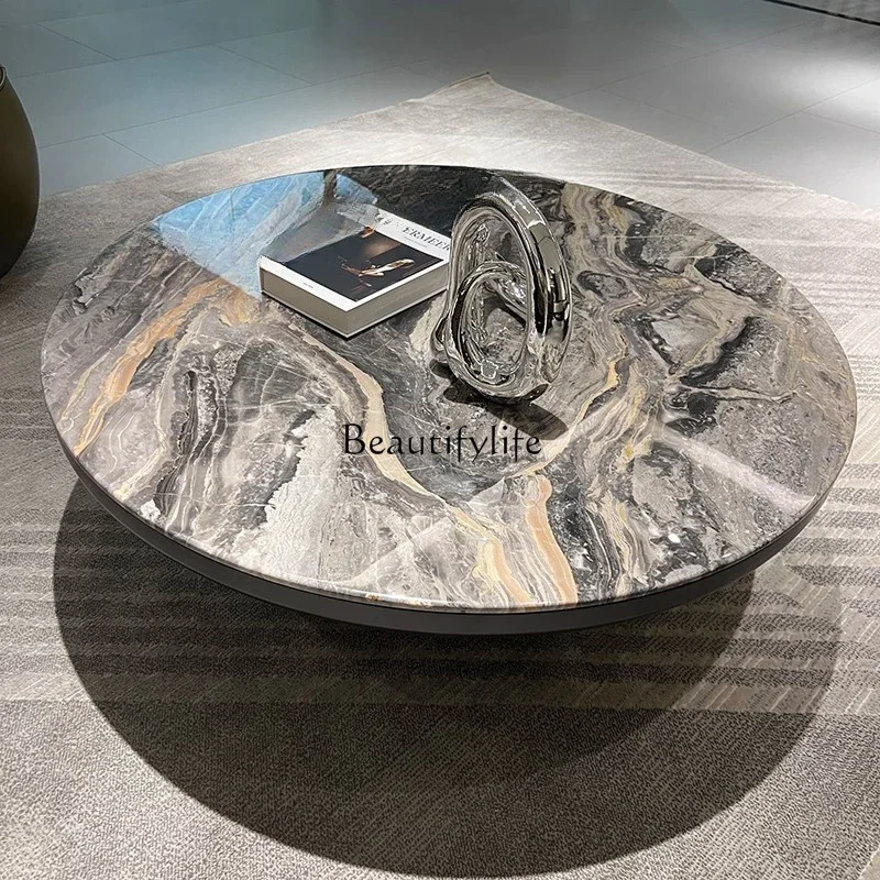 

Italian Minimalist Venice Brown Natural Marble Round Coffee Table TV Cabinet
