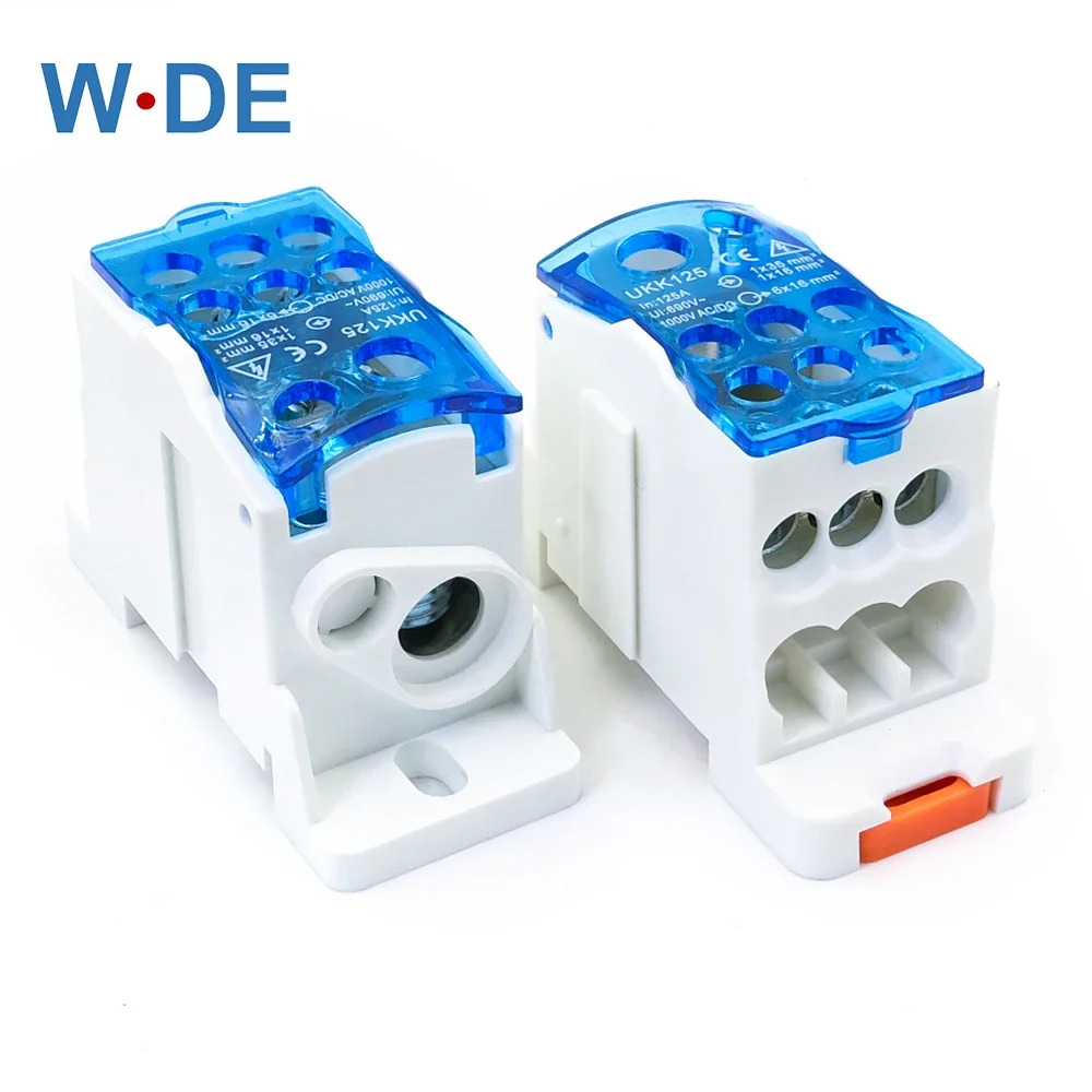 

UKK125A Din Rail Terminal Block One In Six Out Power Distribution Block Universal Electric Wire Connector Junction Box 1 Piece