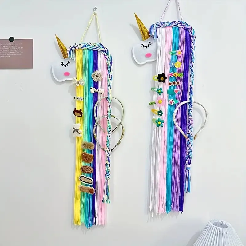 Unicorn, girl hair clip and hair accessory storage, room wall decoration, hair band storage rack, cute handmade felt view 2