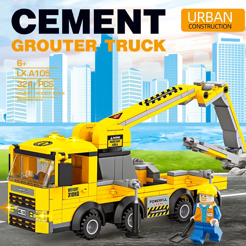 City engineering car building block Crane model children benefit intelligence assembled toy boy concrete pump truck model gift