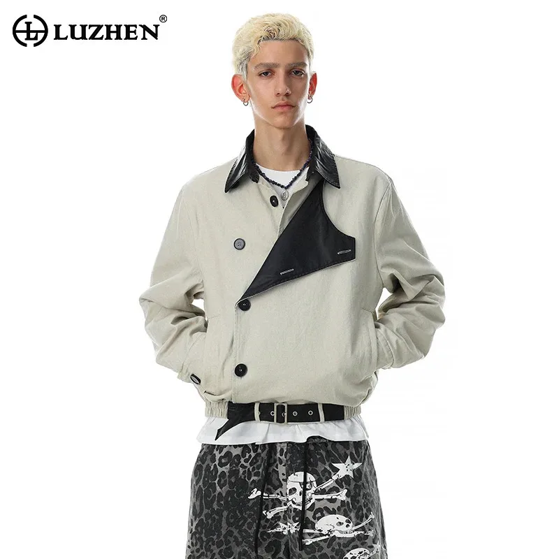 LUZHEN 2026 New Cross Buttoned Placket Lapel Color Contrast Design Casual Jacket Men's Belt Decorate Handsome Male Coat JY8903