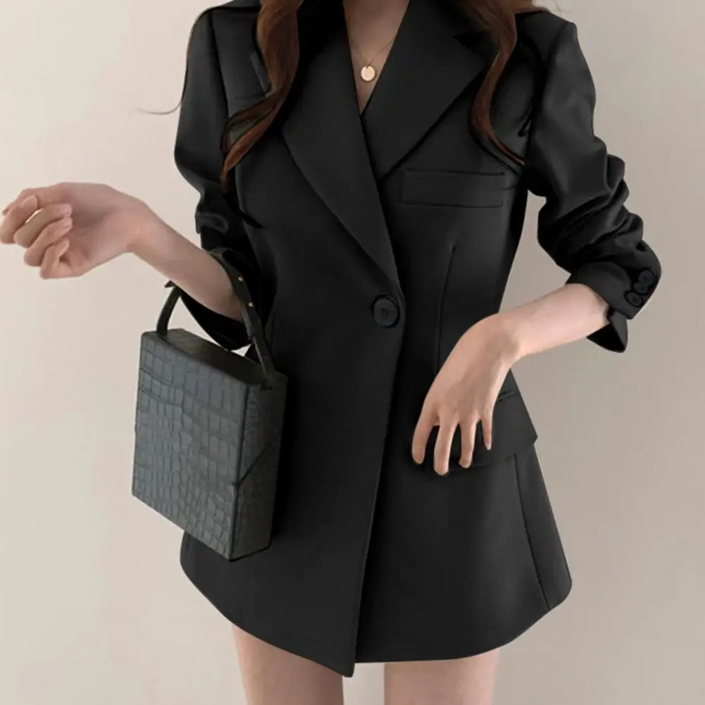 Women Suit Jacket Elegant Women's Suit Coat with Lapel Single Button Closure Flap Pockets for Work or Casual Outfits in Spring