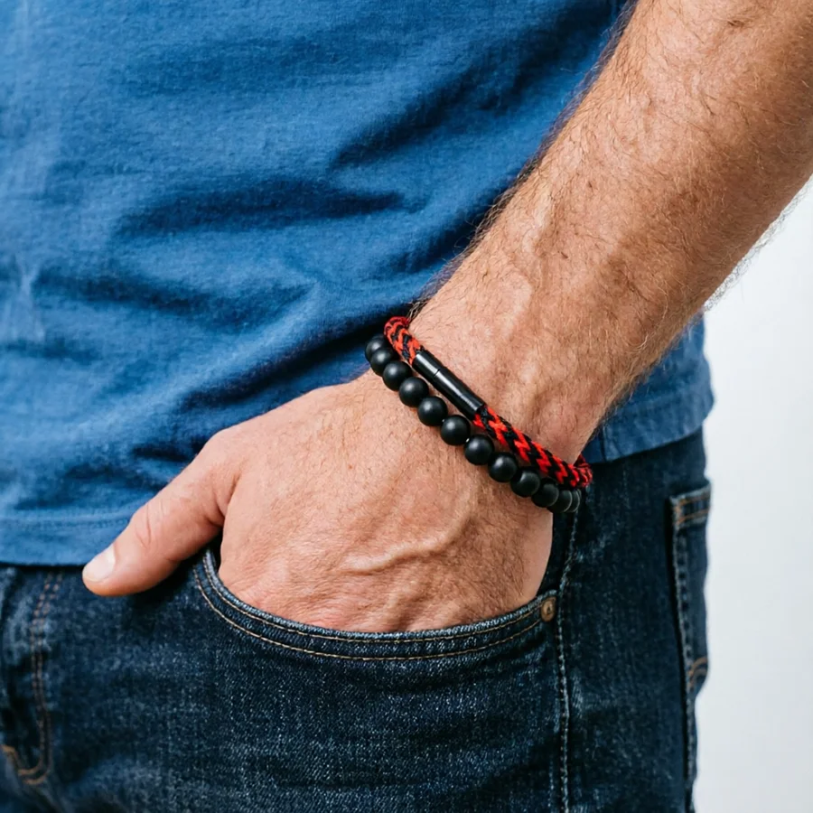 Ensemble de 2 bracelets élégants pour hommes, sélection de cordons ethniques de qualité supérieure, accessoires de méditation et de guérison, cadeau idéal pour lui