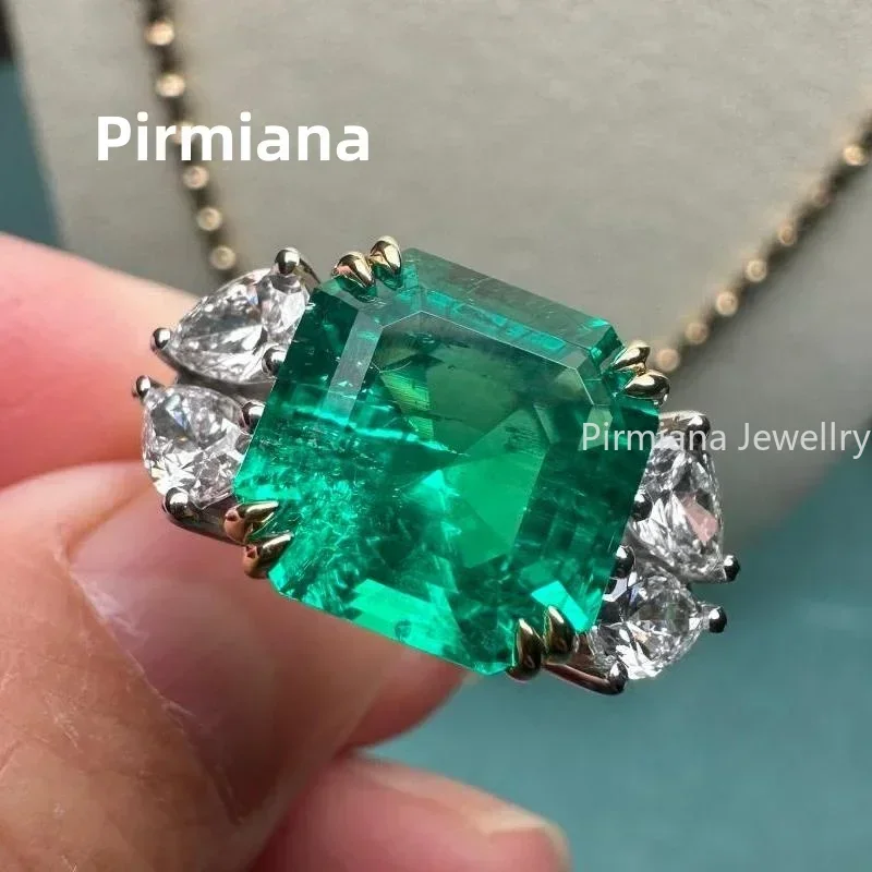 Pirmiana 18K Real White Gold 5.0ct Lab Grown Emerald Ring Fashion Wedding Band Engagement Jewelry Women