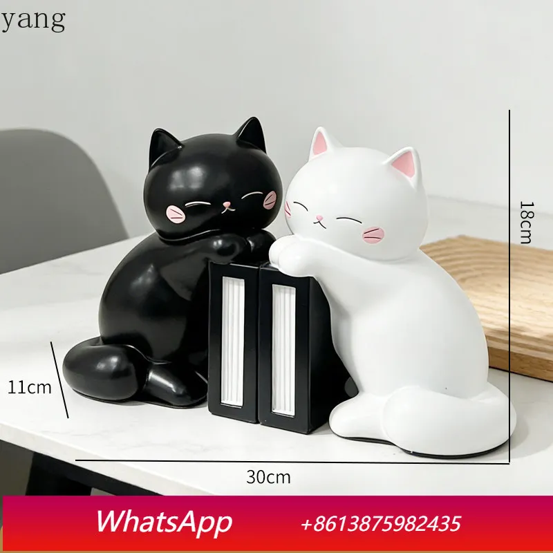 

CX Cute Cat Bookend Ornament Black and White Resin Desktop Storage Decoration Creative Home