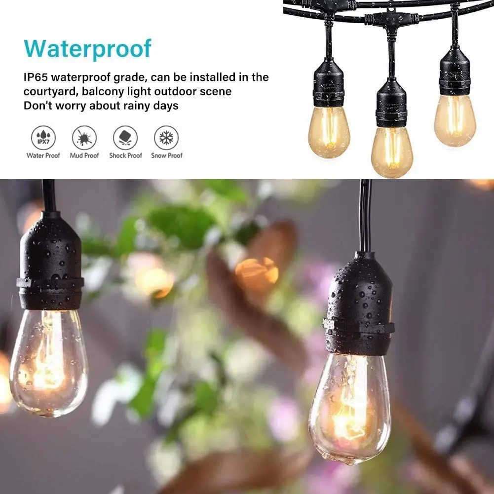 15m 30m Party Lights Outdoor Waterproof S14 E27 2W  Warm White Led String Light for Garden Christmas Decoration