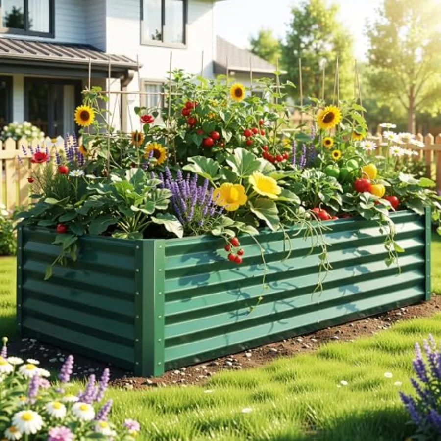 

6x3x1.5 ft Galvanized Raised Garden Bed Kit, Large Metal Planter Box with Gloves and Support Rod, Outdoor Flower Bed for Plants