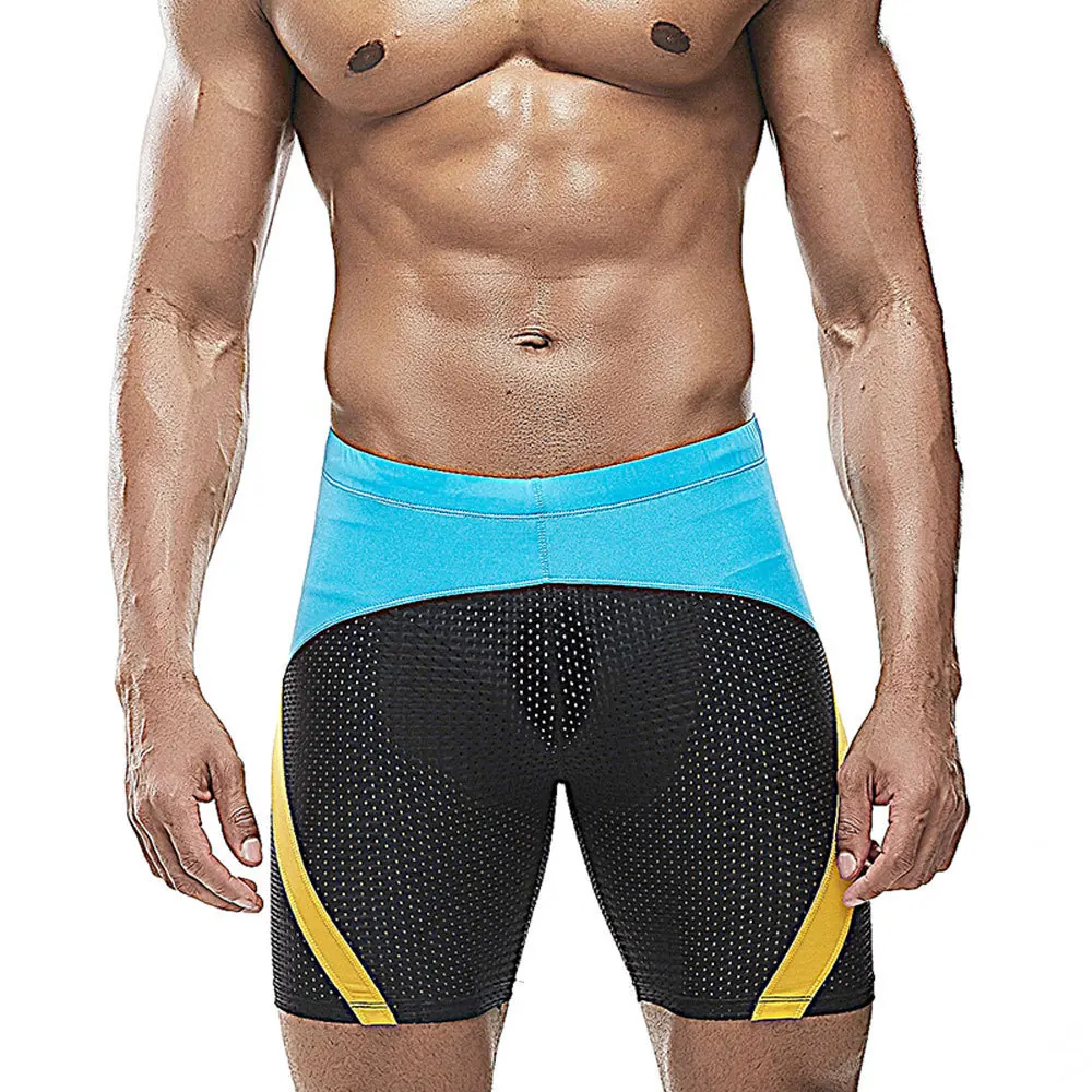 European and American men's four-quarter medium-length trunks with triangular lining mesh color matching swimming trunks UXH238