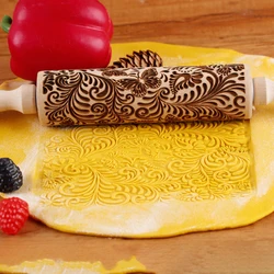 1pc 13.7in Wooden Butterfly Embossed Rolling Pin For Kitchen Pastry Baking Tools Tree Vine Deep Engraving Cookies Stamp Tool