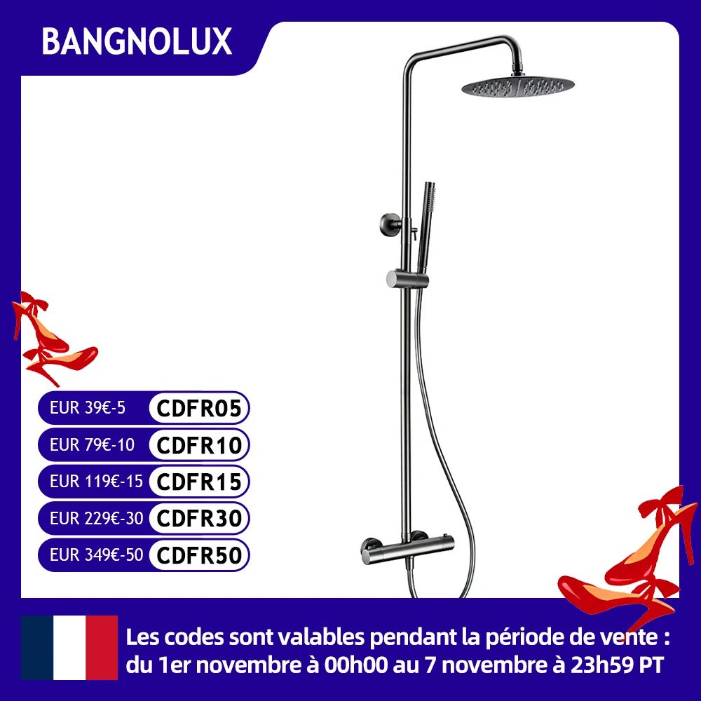 

Thermostatic Shower Faucet Rain Head 8 - 16 Inches Gunmetal Bathroom Shower Set Adjustable Height Shower Arm /Rain Sky Support