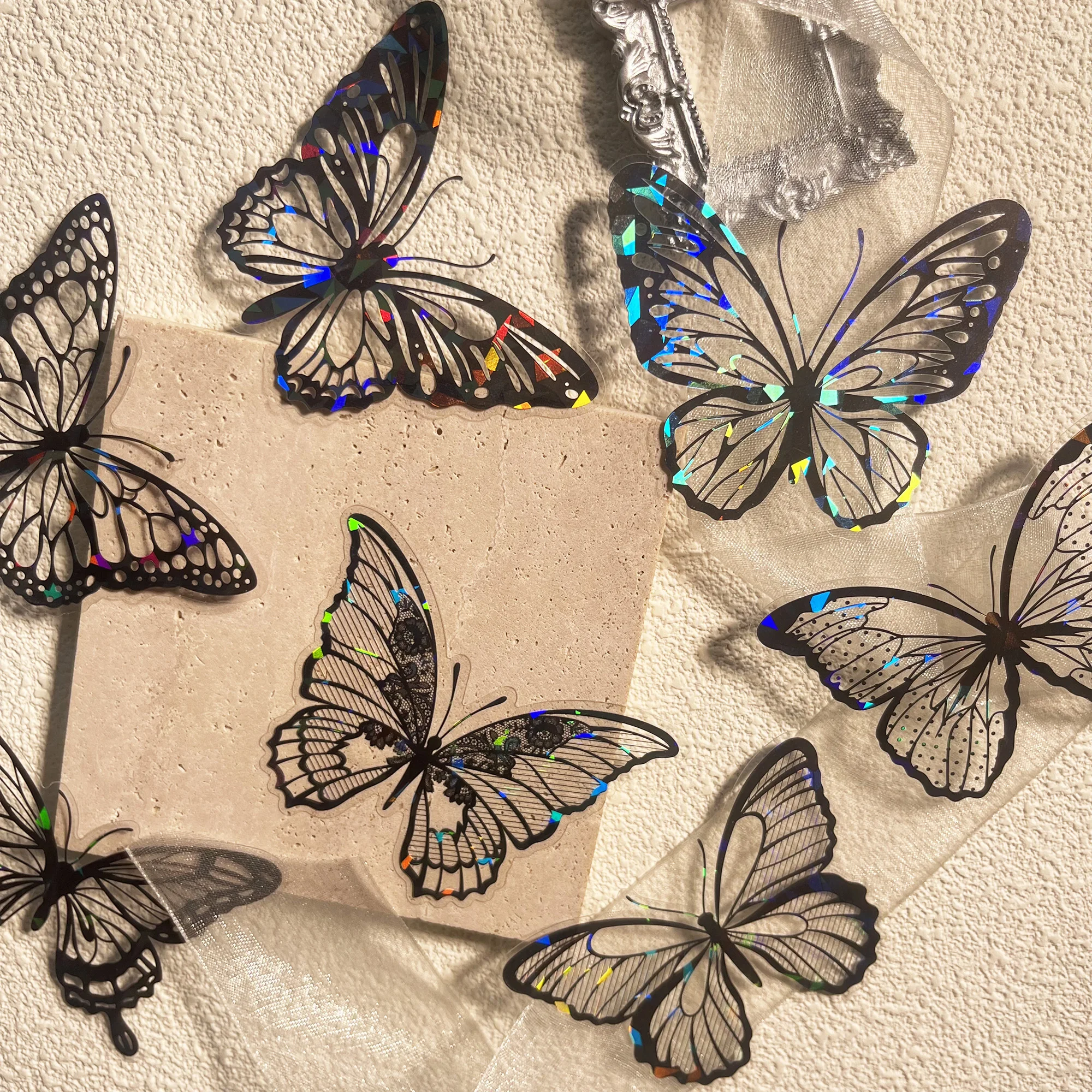 JAIIMAN 20 Stück glänzende Laser-PET-wasserdichte selbstklebende Schmetterlingsaufkleber, für DIY-Handwerk, Dekorationen, Scrapbooking, Tagebuch – Detail 1