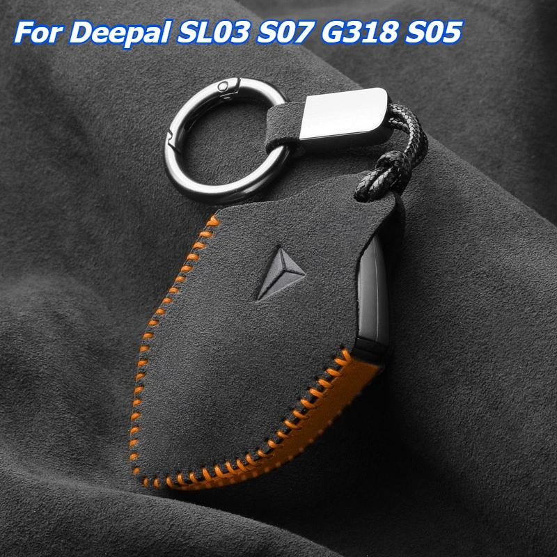 

For Changan Deepal SL03 S07 G318 S05 Suede Leather Key Case Cover Full Package Keychain HandSewn Storage Bag Keychain Fob Holder
