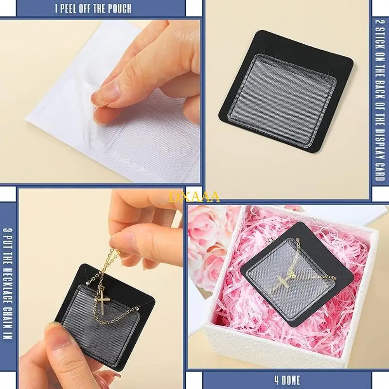 DXAA 100Pieces/Set Plastic Loose Chain Pockets Clear Chain Sleeve Adhesive Display Pockets Holders for Jewelry Cards