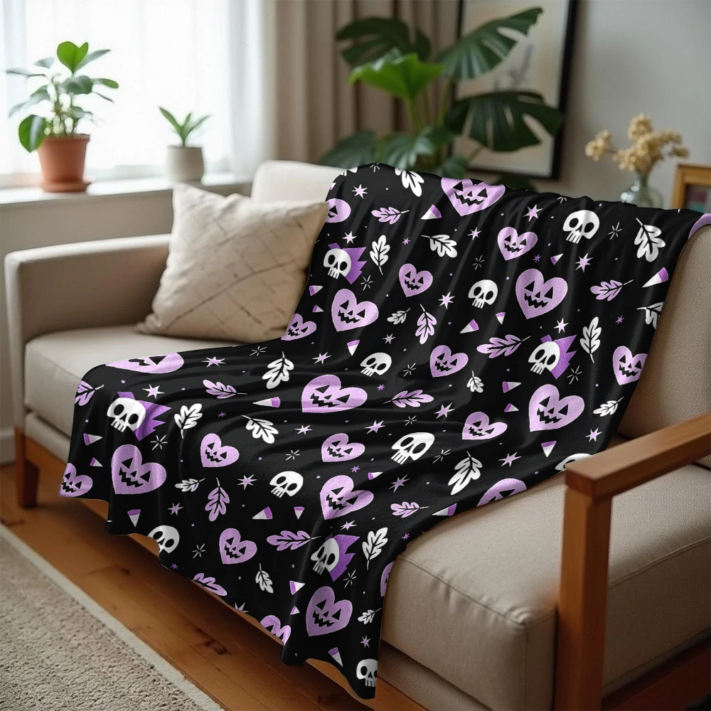 Halloween Heart Skull Ultra Soft Sherpa Fleece Blanket Fluffy Warm Halloween Cozy Throw for Sofa Couch Bedroom Gift All season
