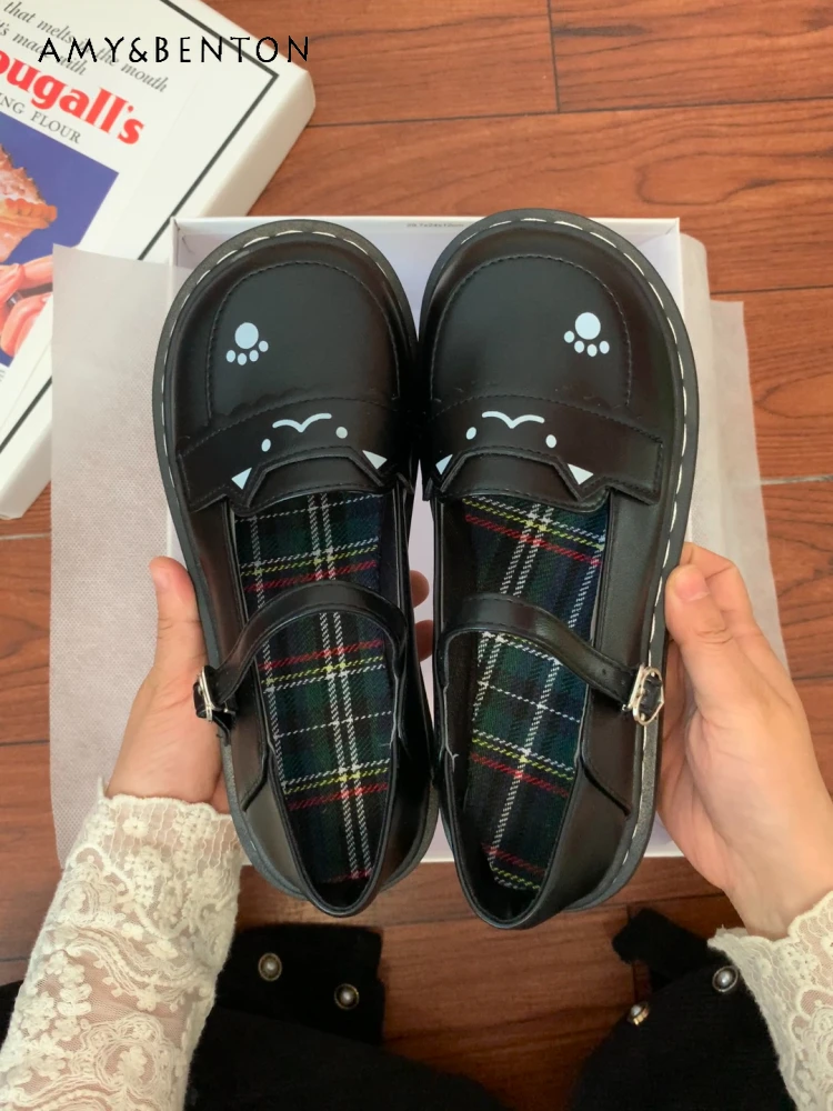 

Cute Kitten Japanese Single Shoes Round Head Jk Small Leather Shoes Soft Girl Flat-bottomed Daily Student Mary Jane Shoes
