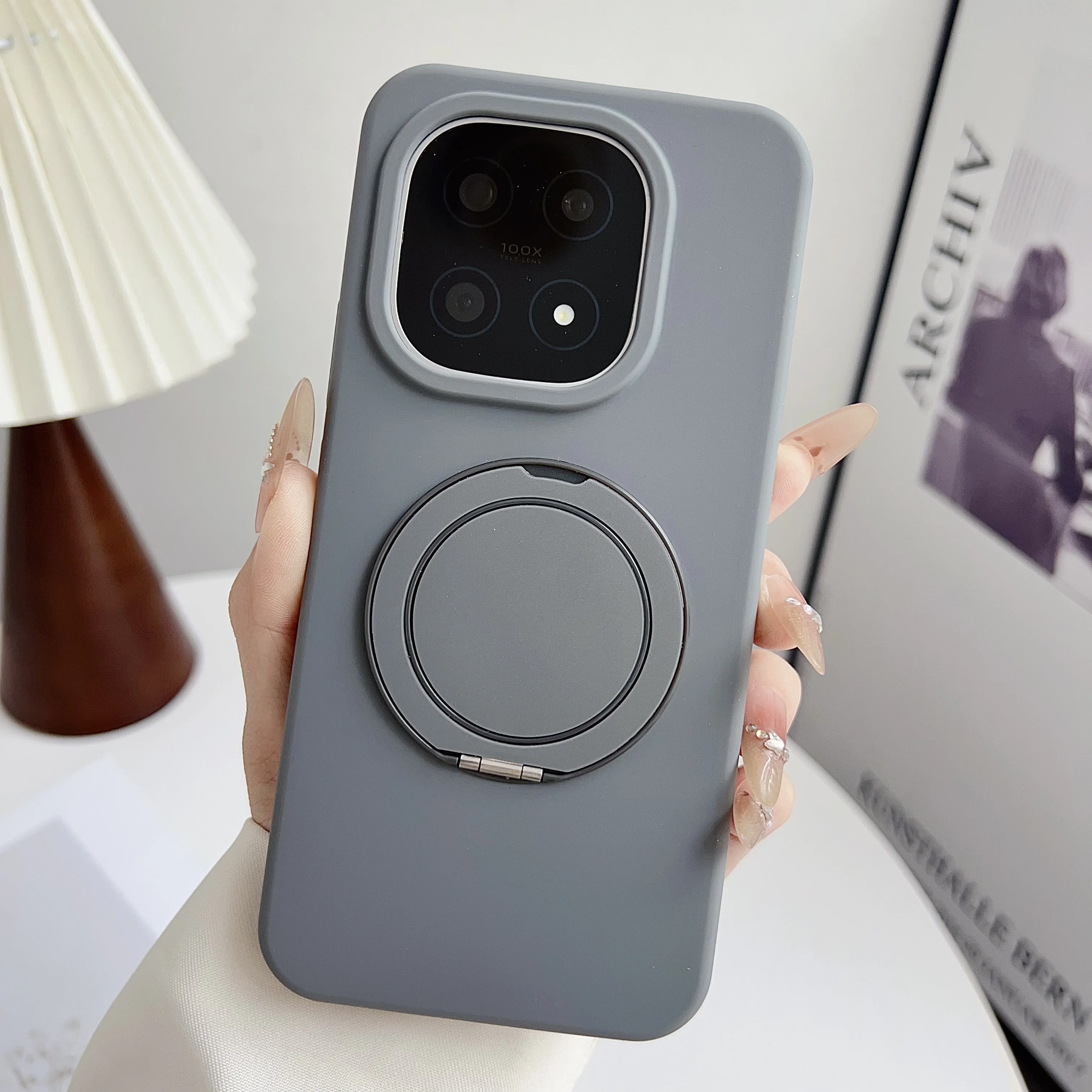 

Shockproof Wireless Charging Magnetic Rotating Kickstand Phone Case For iQOO 15 15Ultra, Liquid Silicone Fleece Protective Cover