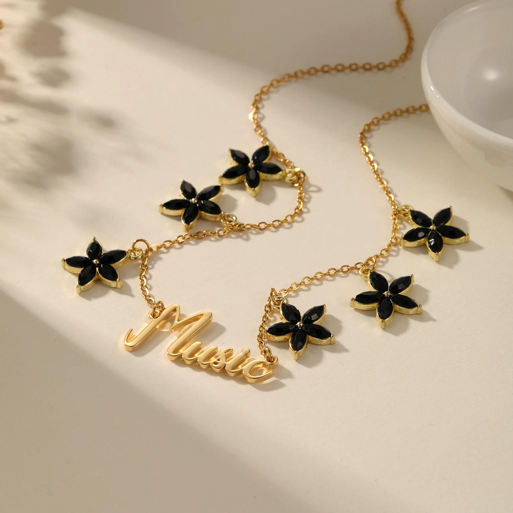 Customized name necklace, Customized flower pendant, Summer fashion matching, Big brand same style, Gift for her
