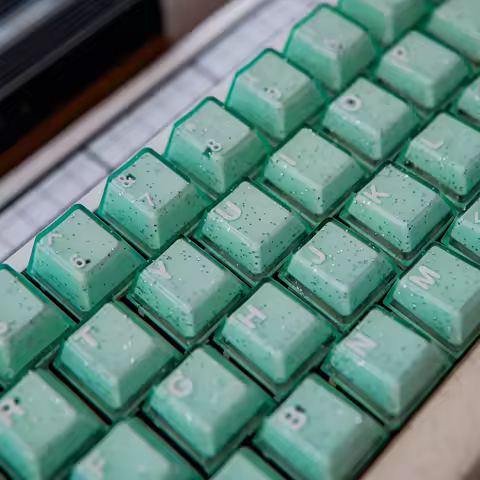 Glitter Powder Theme Keycaps Crystal Green Jade/White Jade PBT+PC Cherry Profile Custom Game KeyCap for Mechanical Keyboard Gift