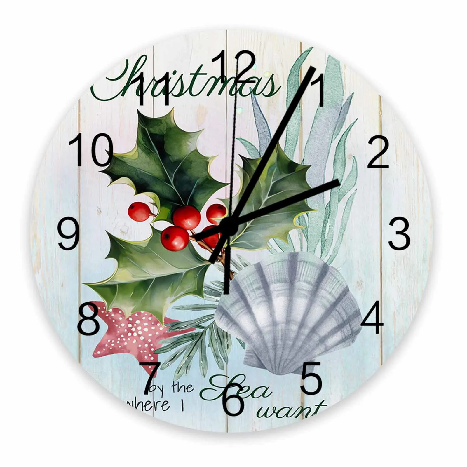 Christmas Marine Creatures Starfish Wall Clock Large Modern Kitchen Dinning Round Wall Clocks Bedroom Silent Hanging Watc