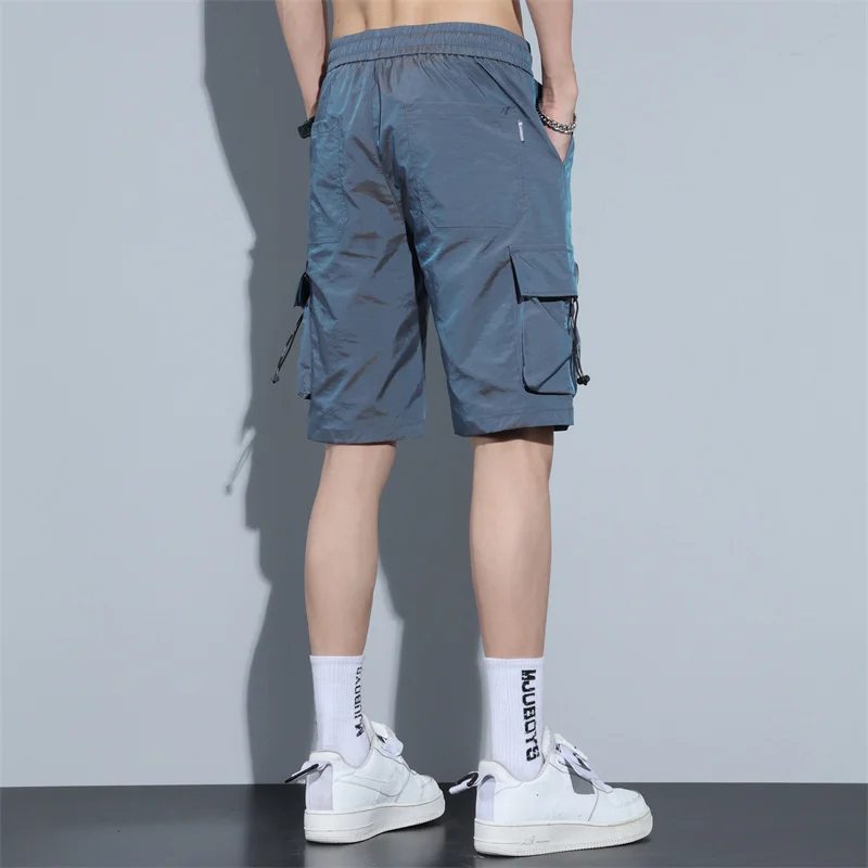 Sporty Shorts Men Gradient Color Summer Cozy Breathable Trendy Pockets Outdoor Handsome Knee Length Casual Daily Simple Ins