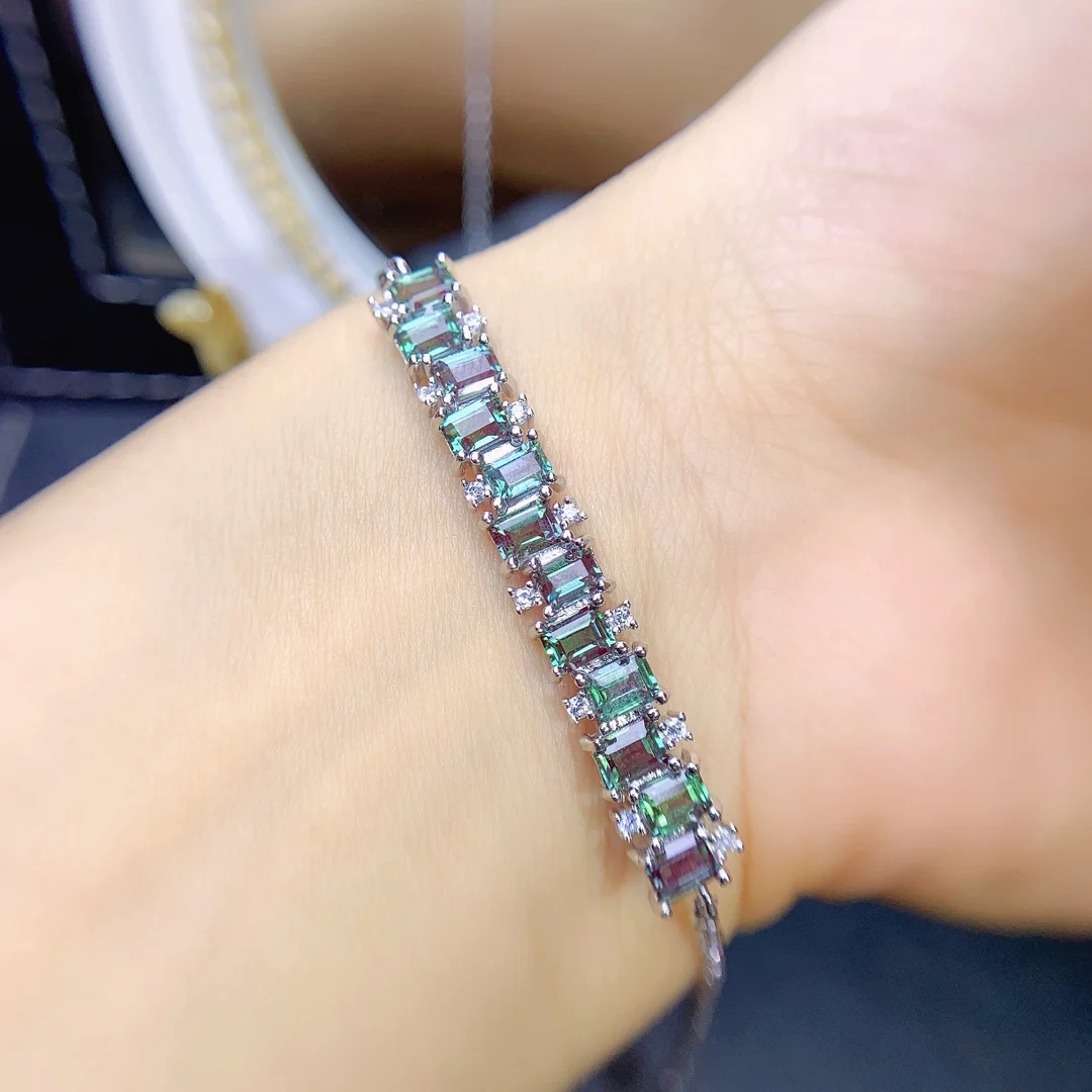 Luxury Alexandrite Bracelet 925 Sterling Silver Engagement Women's Bracelet June Birthstone Gemstone Jewlery For Gift