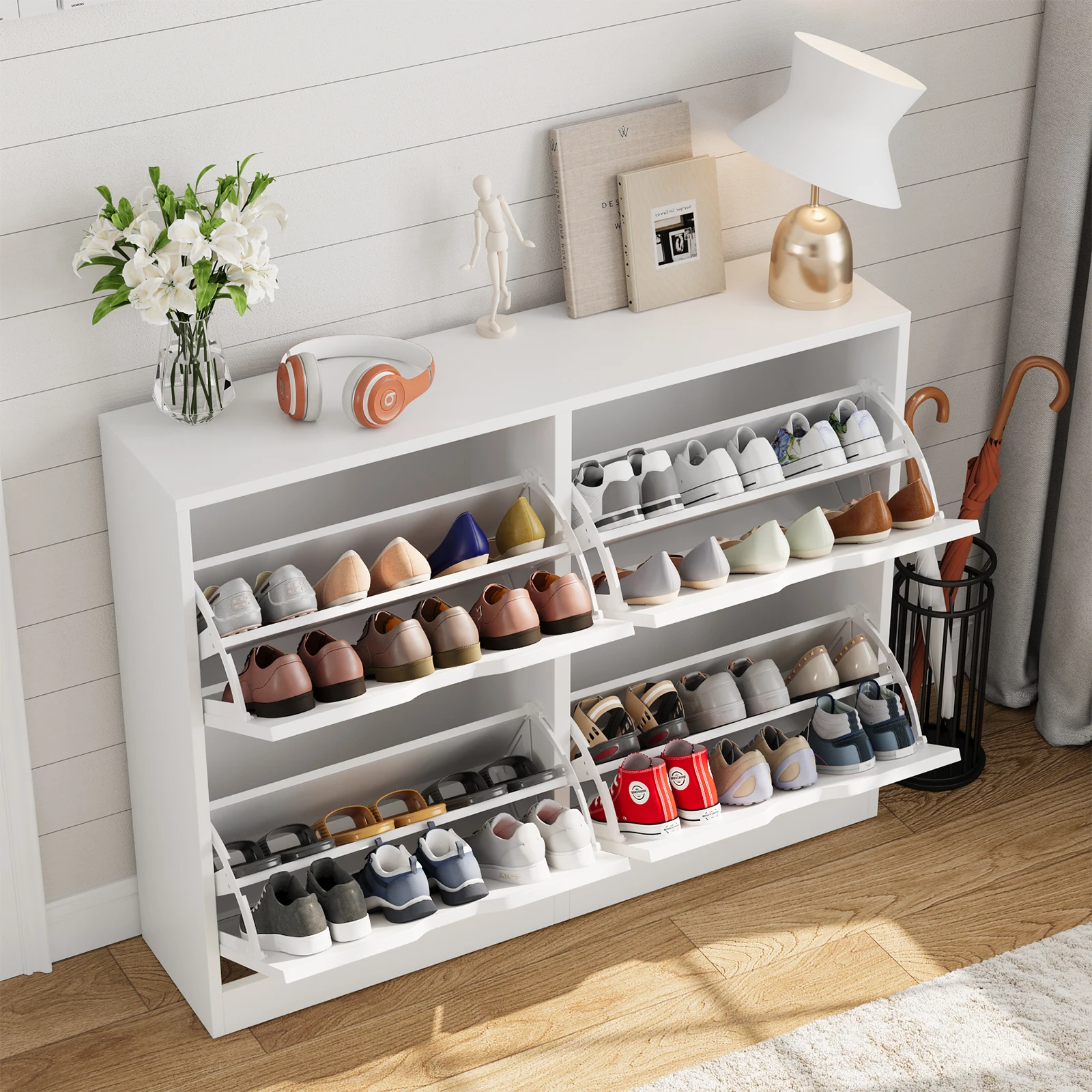 VOWNER Shoe Storage Cabinet with 4 Flip Drawers, Freestanding Shoe Cabinet image 2